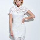 White Short Sleeve Back Split Women\'s Lace Dress (Plus Size Available)