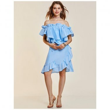 Blue Cold Shoulder Peplum Dress