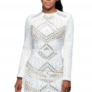 White Mini Jeweled Quilted Long Sleeves Dress