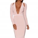 Pink Shoulder Cutout Long-Sleeve Jersey Dress