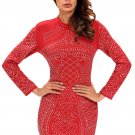 Red Studded Long Sleeves Dress