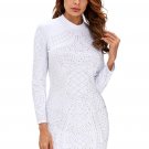 White Studded Long Sleeves Dress