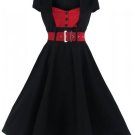 Cap Sleeve Single Breasted Belt Plus Size Women\'s Day Dress