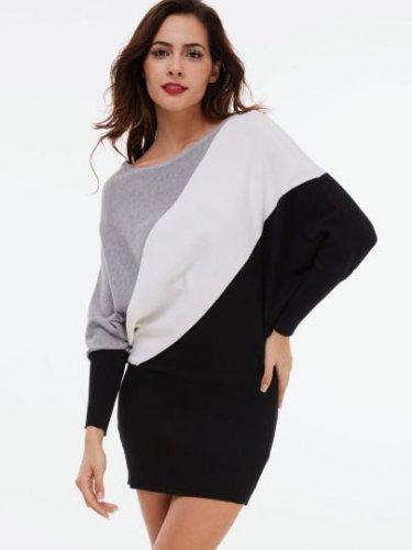Gray Batwing Sleeve Women\'s Bodycon Dress