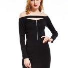 Slash Neck Hollow Plain Women\'s Bodycon Dress