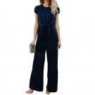 Elegant Summer Women Jumpsuits Rompers Bodysuits Velvet Overalls Loose Vintage Blue Playsuit Women C