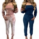 Velvet Fabric Body Autumn Winter Women Jumpsuit Long Sleeve Pants Rompers Slash Neck Off The Shoulde