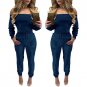 Velvet Fabric Body Autumn Winter Women Jumpsuit Long Sleeve Pants Rompers Slash Neck Off The Shoulde