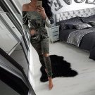 Autumn Women Solid Slim Velvet Off Shoulder Strapless Tops Long Hollow Out Pants Popular Jumpsuit
