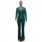 2 Piece Set Velvet Jumpsuit Rompers Women Long Sleeve V Neck Casual Elegant Wide Leg Jumpsuit With B