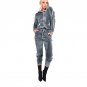 Winter 2 Piece Set Hooded Velvet Jumpsuit Casual Long Sleeve Striped Bandage Overalls Women Zipper L