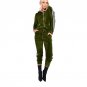 Winter 2 Piece Set Hooded Velvet Jumpsuit Casual Long Sleeve Striped Bandage Overalls Women Zipper L