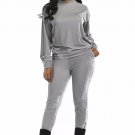 Full Sleeve Velvet Skinny Jumpsuits Winter Women O Neck Top With Pockets Long Pant Two Piece Set Jum