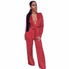 Full Sleeve V Neck Velvet Wide Leg Jumpsuit Autumn Winter Women White Red Loose Two Piece Set Romper