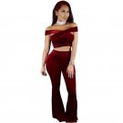 Luxury Velvet Crop Top and Flared Long Pant Set Red/Black/Royal Blue Two Piece Outfits For Women Fas