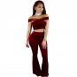 Luxury Velvet Crop Top and Flared Long Pant Set Red/Black/Royal Blue Two Piece Outfits For Women Fas