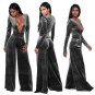 Adogirl 2017 Sexy Long Sleeve Women Deep V Neck Jumpsuit velvet Satin Romper Long Pant Fashion Elega