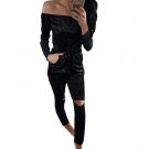 Slash Neck Velvet Jumpsuit 2017 Women Slim Overalls Off the Shoulder Rompers Casual Long Pants Ladie
