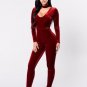L9806 2017 new designer Fashion high grade bodycon velvet jumpsuits spring sexy skinny deep V-neck f