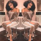 Velvet Jumpsuit Women Autumn Winter Long Sleeve Slash Neck Off the Shoulder Casual Jumpsuits Skinny 