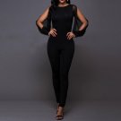 Rompers Womens Jumpsuit Sexy Lady O-neck Long Sleeve Backless Summer Overalls Hollow Out Mesh Slim B