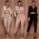 2017 new women Autumn Spring Sporting Suit Women\'s Slim Long-Sleeved Fashion Velvet Suit two piece 