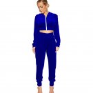 New Winter Long Sleeve Velvet Two Piece Set Autumn Women Zipper Slim Short Crop Top and Pant Casual 