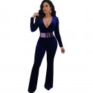 Autumn Winter Women Velvet Jumpsuits Long Sleeve Sexy V-Neck Elegant Overalls Ladies Wide Leg Pants 