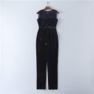 2017 Spring Summer Clothes Sexy See Through O-neck Jumpsuit Slim Velvet Patchwork Chiffon Rompers Wo