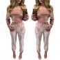 Adogirl Pink Red Blue Off Shoulder Velvet Sexy Long Sleeve Full Length Overalls Womens Autumn and Wi