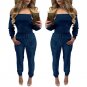 Adogirl Pink Red Blue Off Shoulder Velvet Sexy Long Sleeve Full Length Overalls Womens Autumn and Wi