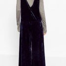 2017SS Woman Fashion Navy Blue Full Length Velvet Jumpsuit Deep V-neck Sleeveless Long Loose Trouser
