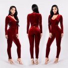 CFYH 2017 New Spring Sexy Velvet Jumpsuit Women Bodycon Rompers Long sleeve Bodysuit Sexy Slim Club 