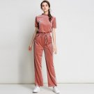 Fashion Velvet suit female New Spring Autumn elegant short sleeved women blouse + elastic waist pant