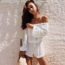 Women Beach Casual Sexy Off Shoulder Solid White Jumpsuit Shorts