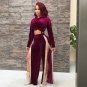 Sexy High Split Velvet Hooded Jumpsuit Full Sleeve Crop Top And Long Wide Leg Catsuit Sexy Women But