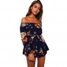 Women Floral Print Long Sleeve Off Shoulder Jumpsuit Playsuit