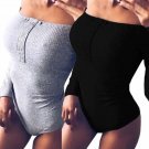 Womens Off Shoulder Tops Bodysuit Jumper Bodycon Bandage Jumpsuit Short Rompers
