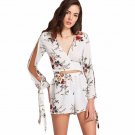 Women Printed Long Sleeve Tops Shirt Two Piece Shorts Pant  Clubwear Jumpsuit