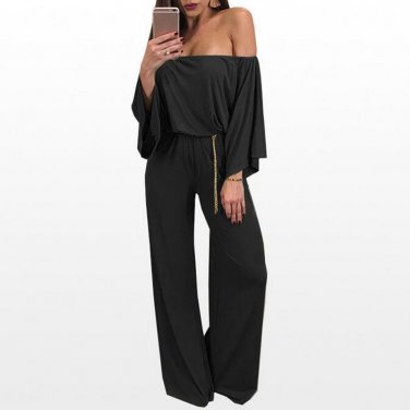 New Women Strapless Long Sleeve Wide Legs Party Clubwear Trousers 2017 Summer Casual Loose Bell-bott
