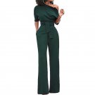 New Womens Wide Leg Slim Party Solid Romper Playsuits 2017 Ladies Sexy One-shoulder Half Sleeve Belt