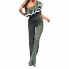 Ruffles Jumpsuits Women Female Plus Size Slim Overalls 2017 Autumn One Shoulder Jumpsuit Wide Leg Pa