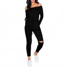 Women\'s Romper Casual Off Shoulder Jumpsuits One Piece Outfits Long Sleeves Elastic Waist Lace Up F