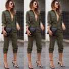 New Women Sexy V-Neck Single Breasted Long Sleeves One Piece Clothes Jumpsuit Fashion Women Clothing