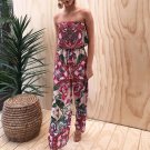 New 2018 Spring Summer Women Vintage Casual Sexy Strapless Print Jumpsuits Loose Boot Cut Retro Ladi
