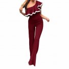 2017 Ruffles Jumpsuits Women Female Plus Size Slim Overalls Autumn One Shoulder Jumpsuit Wide Leg Pa