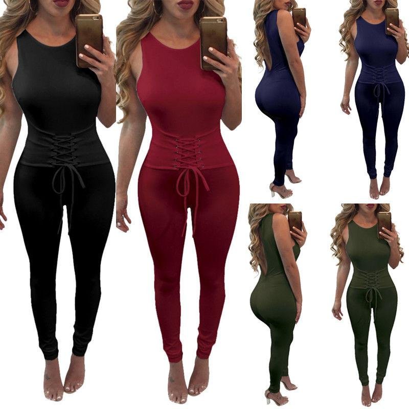 Women Ladies Clubwear Summer Bodycon Party Sleeveless Bandage Backless Jumpsuit One Piece Clothes Lo