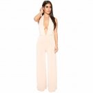 S-2XL New Women Sexy Jumpsuit Deep V Collar Lady Backless Loose Jumpsuit Bodysuit Romper White/Beige
