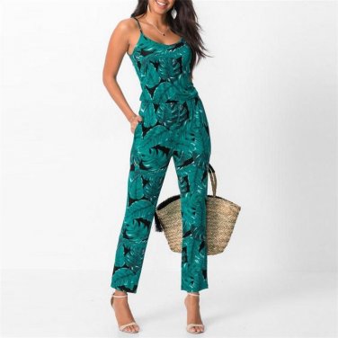 Sexy Womens 2017 Boho Floral Spaghetti Straps Party Club Jumpsuit Romper Boho Ladies Sleeveless Long