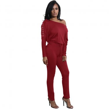 New 2018 One Shoulder Rompers Womens Jumpsuit Lace Up Long Sleeve Elastic Waist Skinny Romper Winter